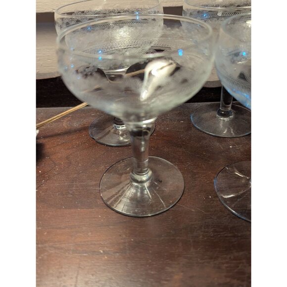 Fostoria Clover Leaf Etched Champagne Sherbet Coupes 4.5 Inch Set Of 4 vintage - Picture 9 of 11